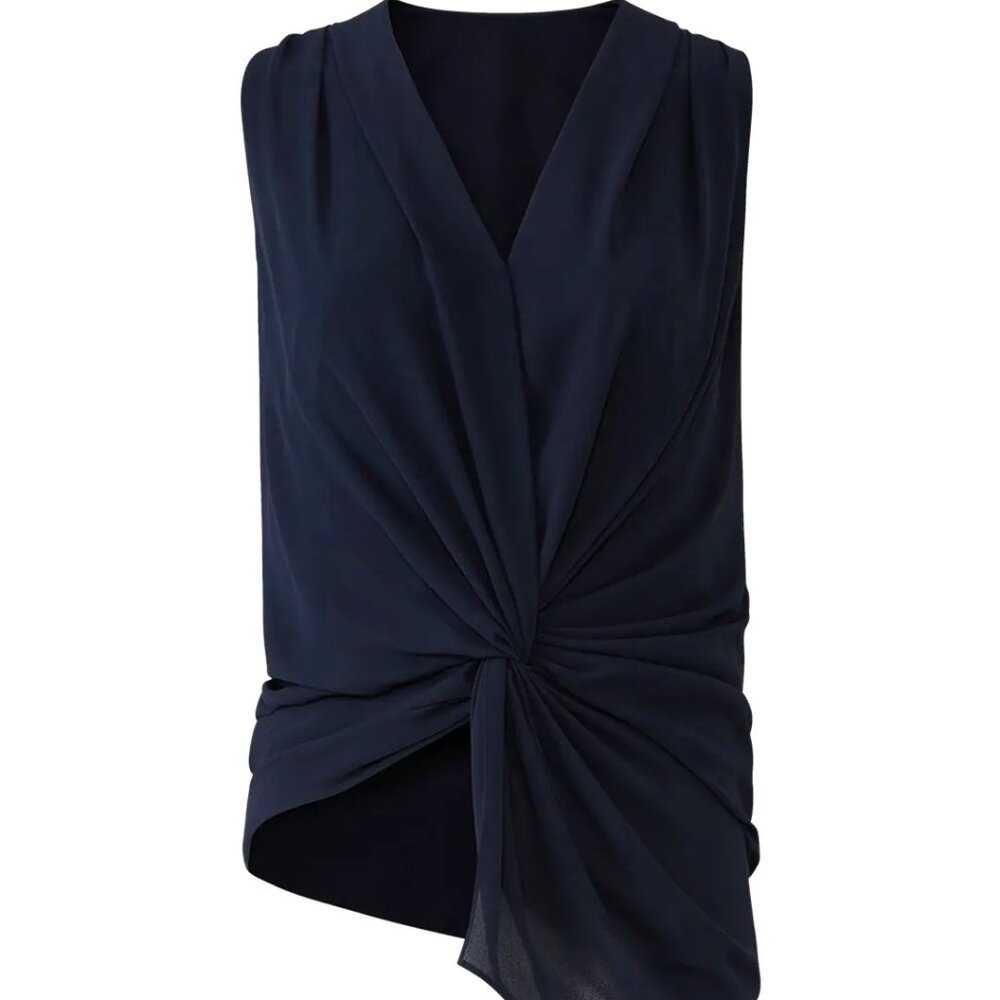 Cinq a Sept Abby Sleeveless Knot Front Blouse Top Tank In Navy Blue Size M EUC - Picture 5 of 13
